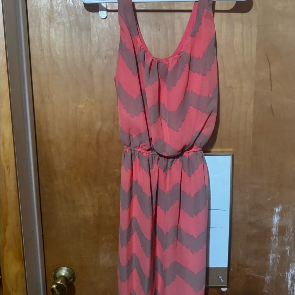 Lily Rose Pink and Gray Midi Sundress Scoop Neck Sleeveless